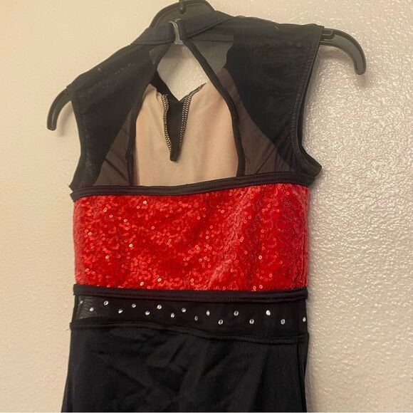WEISSMAN Dance Costume unitard black red Cold Hearted Snake rhinestone 14693 LC - Picture 3 of 12